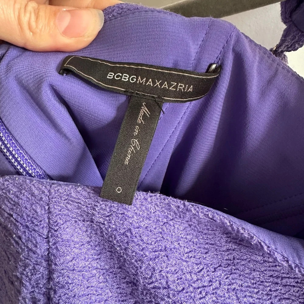 BCBG Maxazria one shoulder purple formal dress ruffles short skirt| size 0 - Picture 4 of 6
